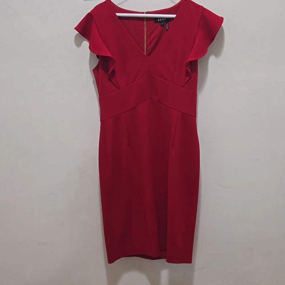 DKNY Red Ruffle Mini Dress - Picture 1 of 3